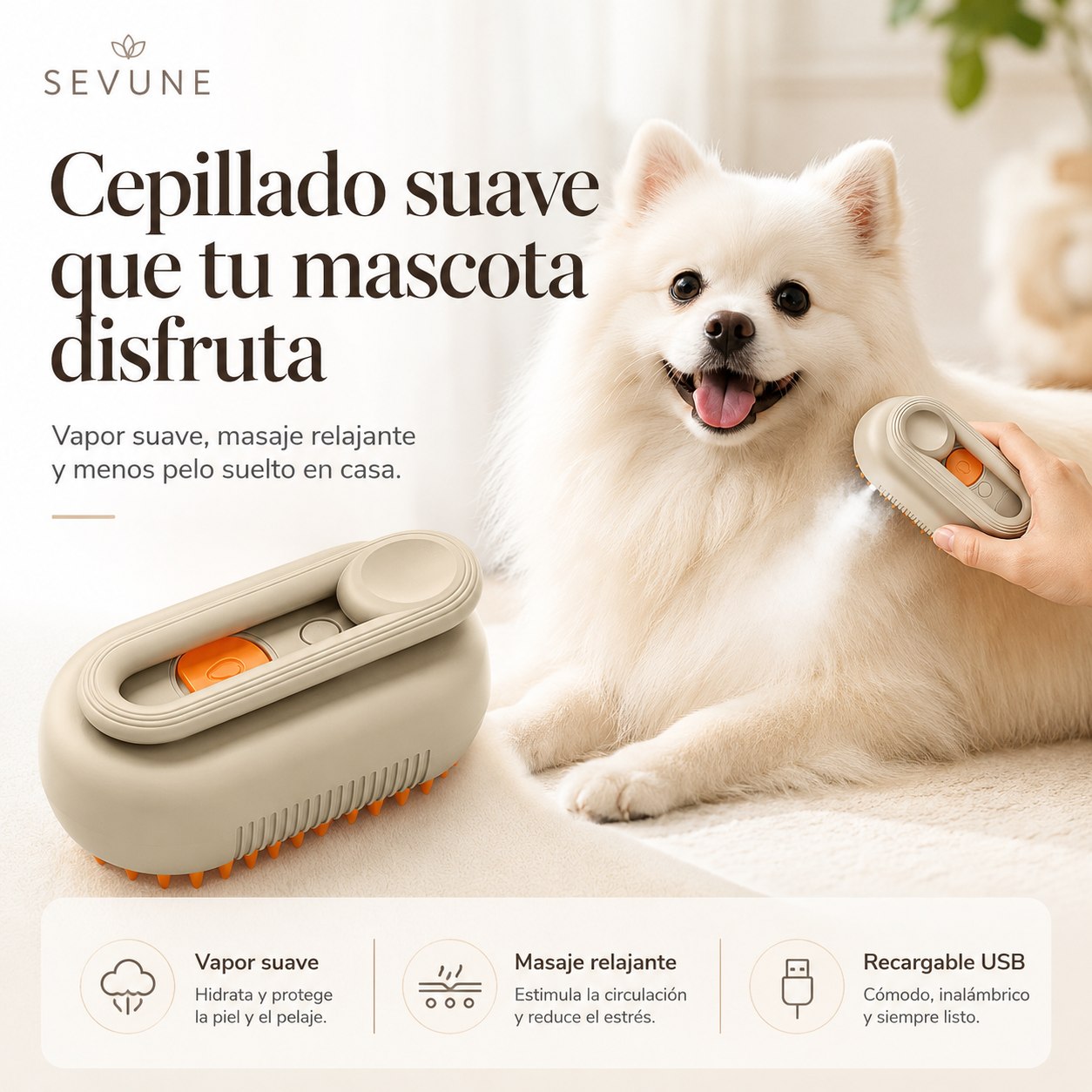 SEVUNE Cepillo Removedor de Pelo con vapor para Mascotas